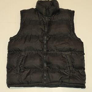 Men's Black Puffer Vest - Quilted Zip Front